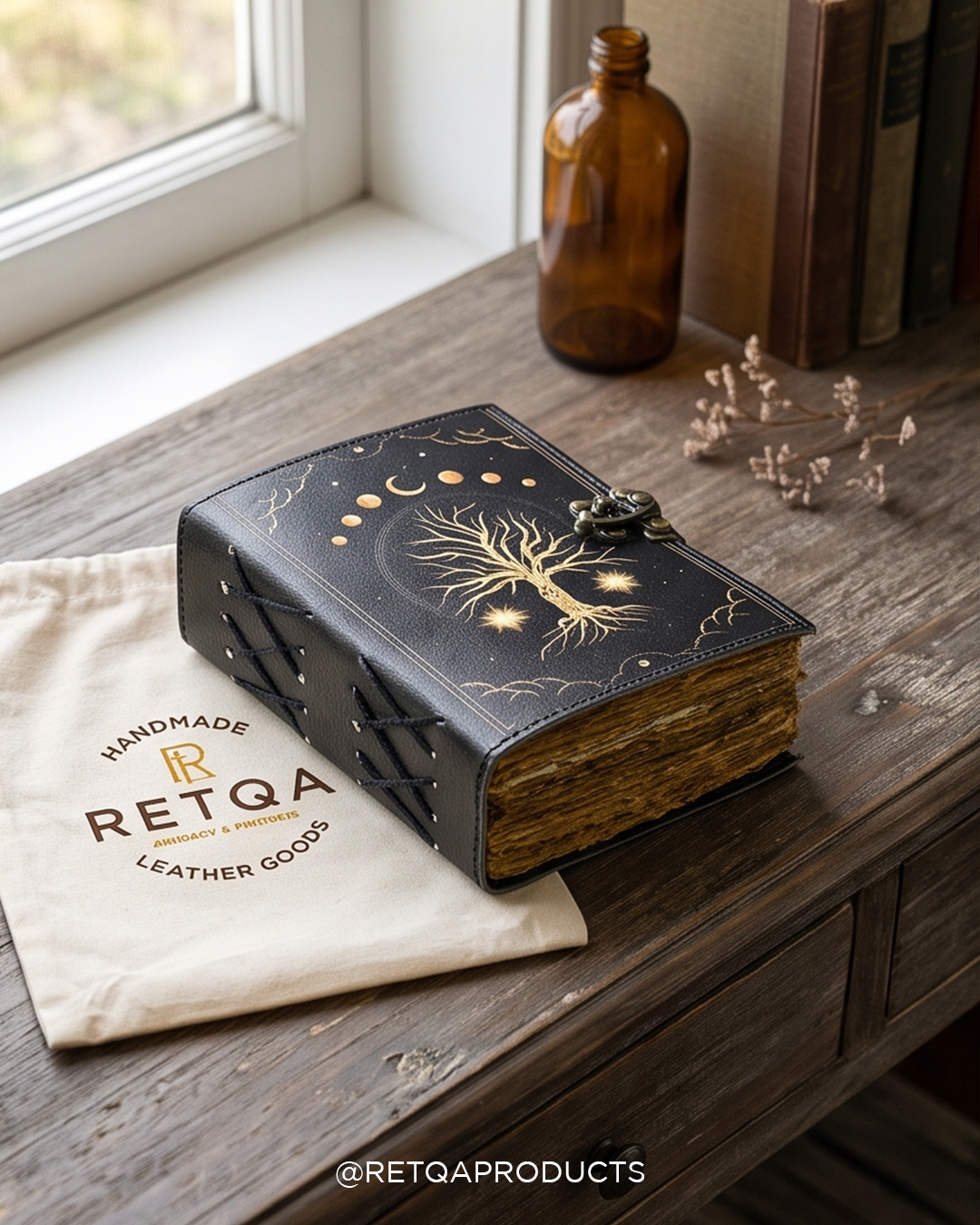 Handmade Large Leather Grimoire Journal - 400 Pages, Customizable Magic Spell Book for Witchcraft & Journaling