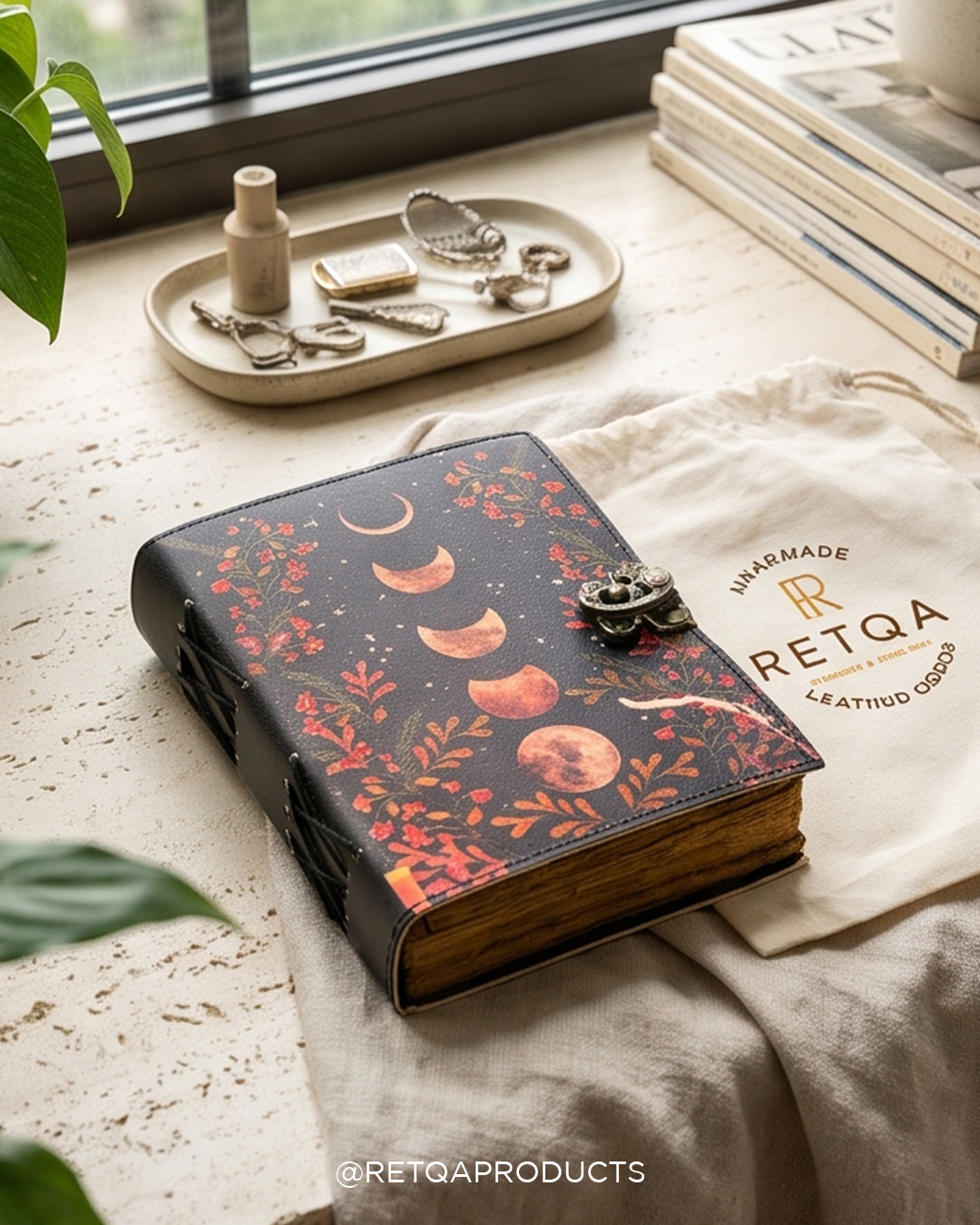Moon Phase Leather Journal: Handmade Deckle Edge Grimoire