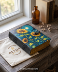Handmade Leather Journal: Starry Night Sunflower Design, Deckle Edge Paper, Boho Artistic Diary